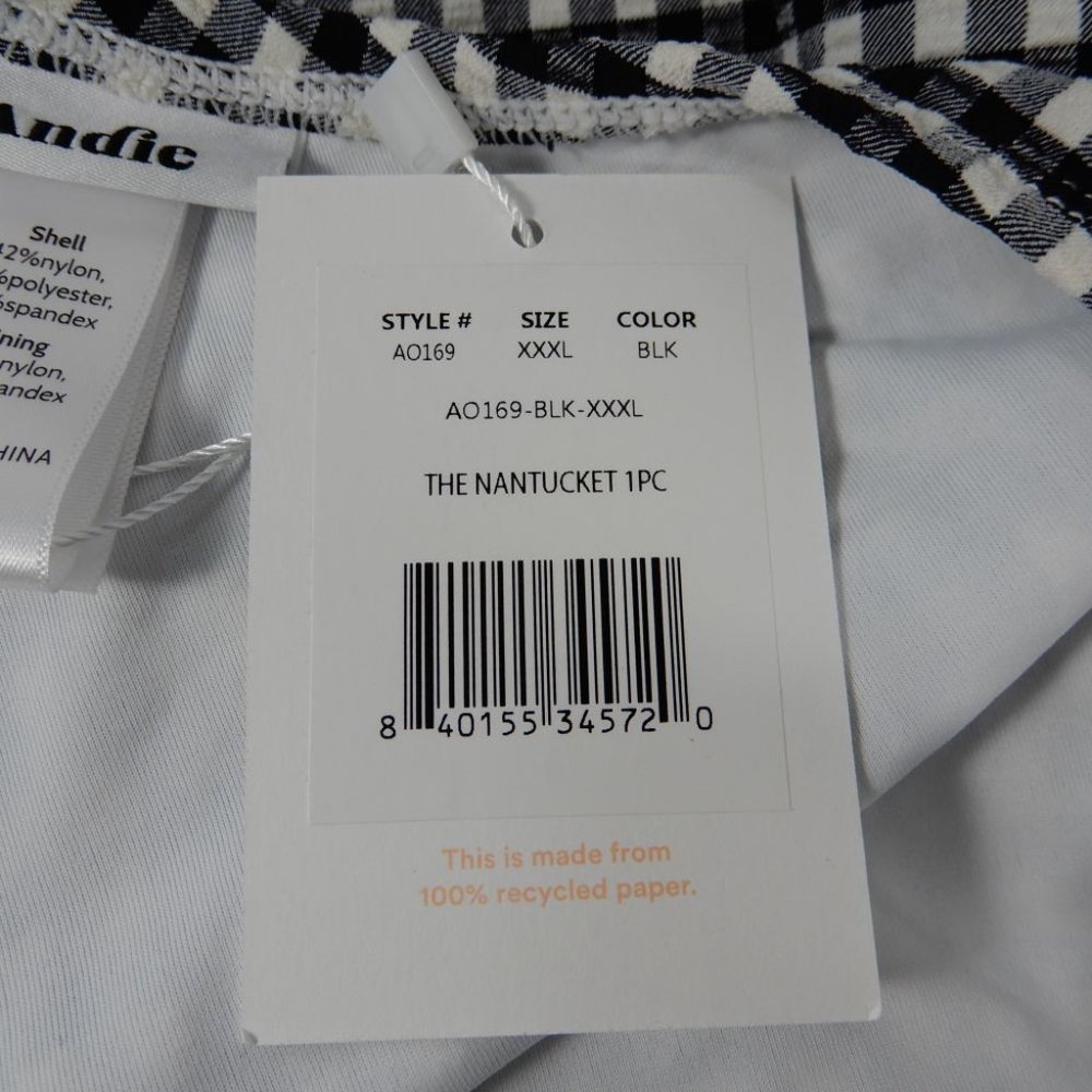 ANDIE The Nantucket One Shoulder SWIMSUIT Size XXXL 3X Black White Gingham NEW - Picture 6 of 7